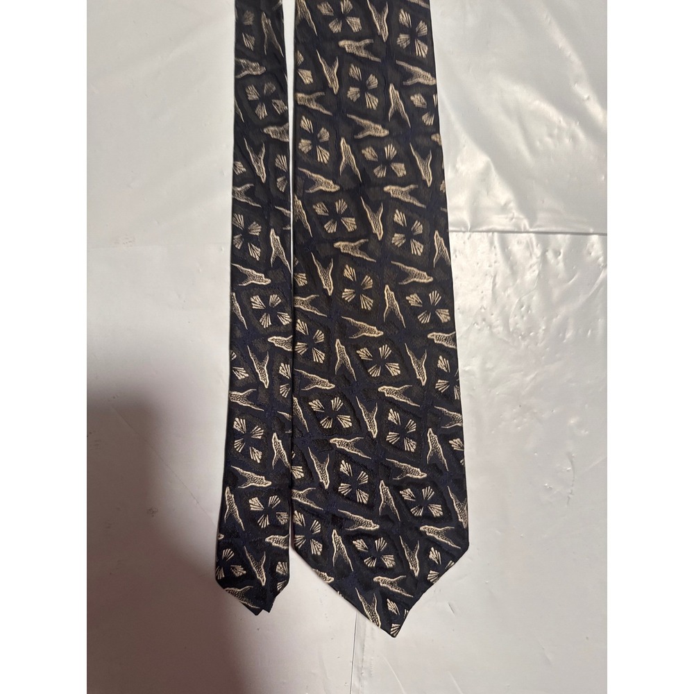 Polo by Ralph Lauren Silk Blend Mens Tie Navy Gold Fish Pattern Formal